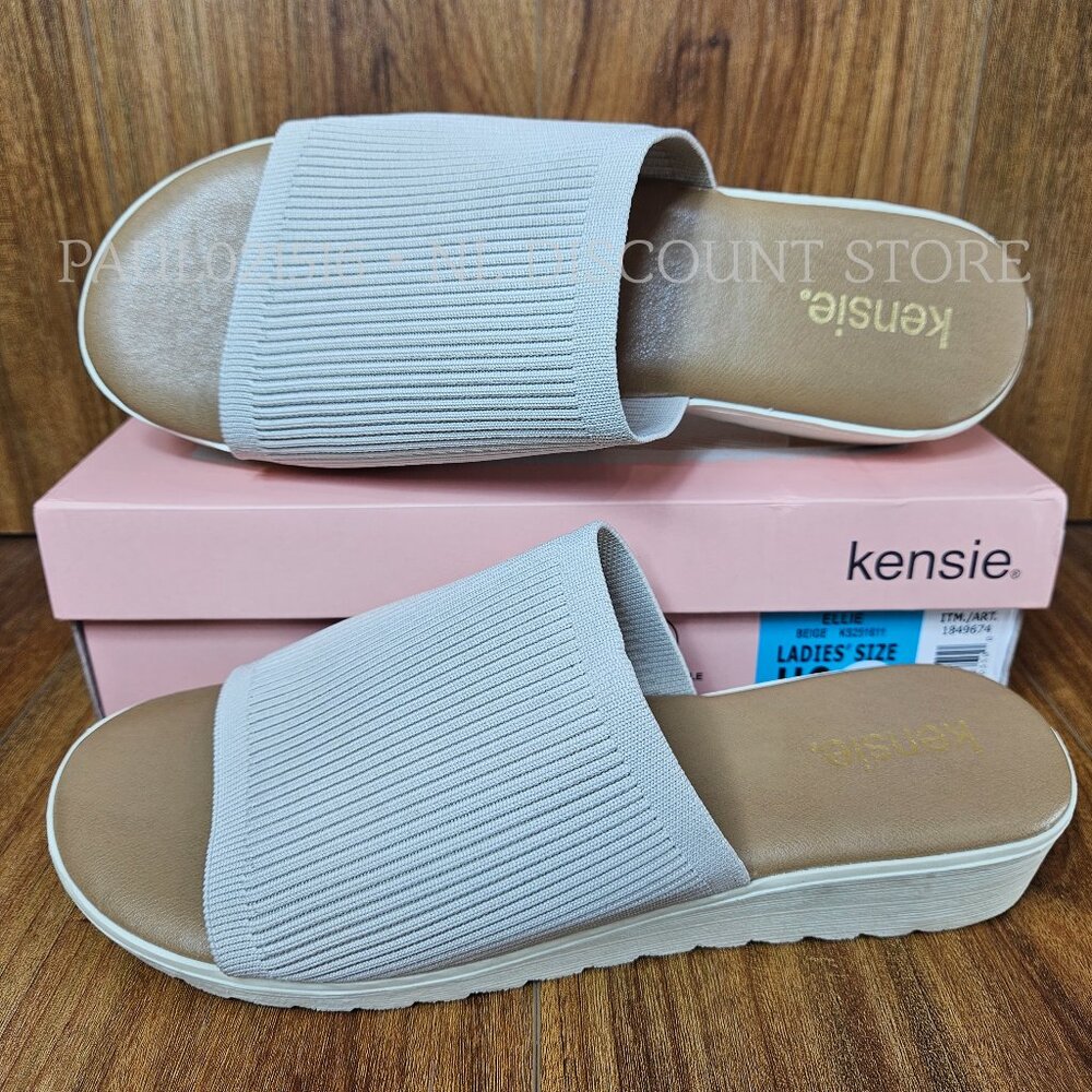 KENSIE Women’s Ellie Knit Slip On Sandals, Tan